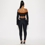 SC Off Shoulder Long Sleeve Two Piece Pants Set MXBF-J25ST318
