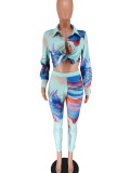 SC Fashion Print Tie Up Two Piece Pants Set GCYF-9433