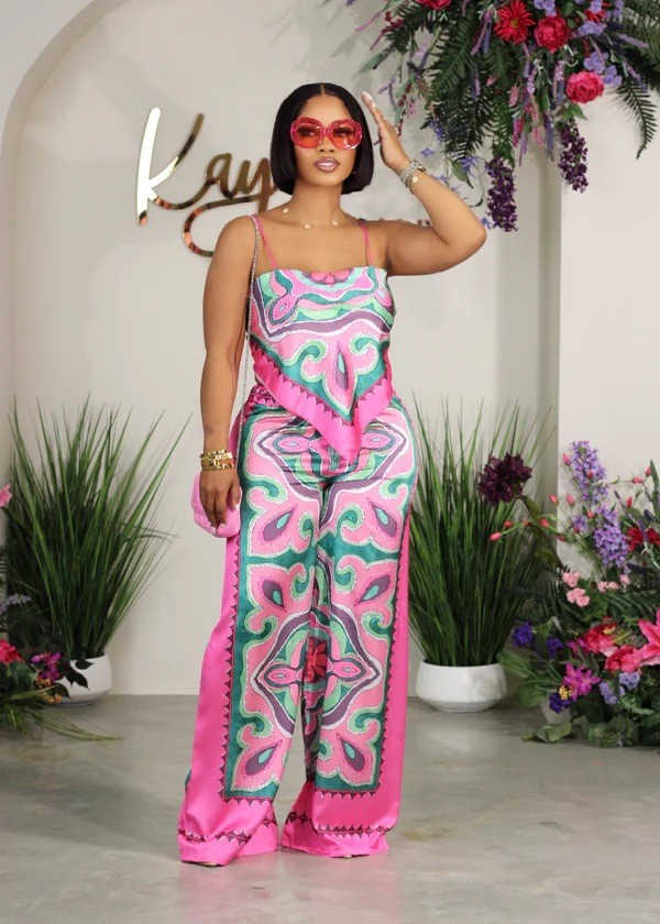 SC Print Sling Vest Loose Two Piece Pants Set GCYF-9582