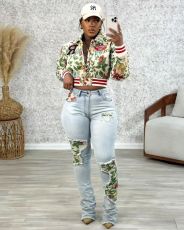 SC Plus Size Print Baseball Jacket (Includes Lining) TK-1496