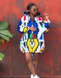 SC Long Sleeve Print Hooded Mini Dress GCYF-9183