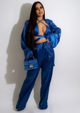 SC Solid Color Long Sleeve Pants Suit GCYF-9373