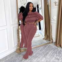 SC Pleated Long Sleeve Tops Micro Pant Suit GTYZ-7595