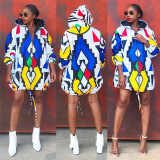 SC Long Sleeve Print Hooded Mini Dress GCYF-9183