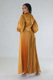 SC O Neck Press Pleated Maxi Dress GCYF-9446