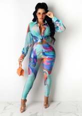 SC Fashion Print Tie Up Two Piece Pants Set GCYF-9433