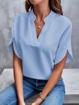 SC Casual Solid Color V-Neck Blouses GSZE-ST24003