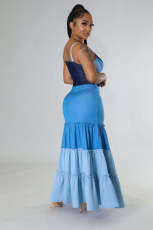 SC Contrast Color Wrap Chest Vest Long Skirt Suit GCYF-9349