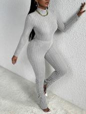 SC Solid Color Long Sleeve Split Pants Suit GFTF-1029