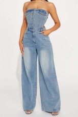 SC Denim Wrap Chest Washed Jumpsuit GKNF-6999