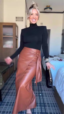 SC Solid Color High Waist Long Skirt YUMT-YMT474