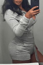 SC Solid Color Zipper Two Piece Short Set GFTF-881148859