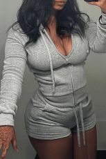 SC Solid Color Zipper Two Piece Short Set GFTF-881148859