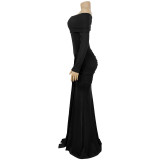 SC One Shoulder Long Sleeve Maxi Dress BY-7559