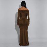 SC One Shoulder Long Sleeve Maxi Dress BY-7559