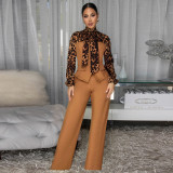 SC Leopard Print Tie Up Shirt Pants Suit YF-10934
