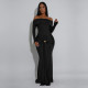 SC One Shoulder Long Sleeve Maxi Dress BY-7559