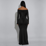SC One Shoulder Long Sleeve Maxi Dress BY-7559