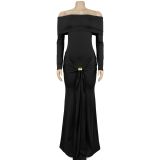 SC One Shoulder Long Sleeve Maxi Dress BY-7559