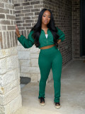 SC Solid Color Cardigan Two Piece Pants Set SH-391438