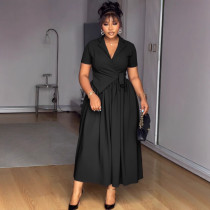 SC V Neck Short Sleeve Maxi Dress NY-3802