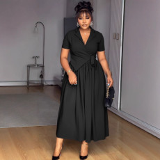 SC V Neck Short Sleeve Maxi Dress NY-3802