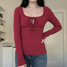 SC Lace Patchwork Tie Up Top GWEN-JWJT45407