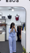 SC V Neck Stripe Shirt Wide Leg Pants Suit GCNE-72925