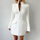 SC Solid Color Long Sleeve Mini Dress XEF-K25D83360
