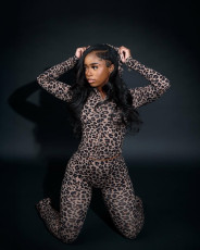 SC Leopard Print Long Sleeve Pants Suit YWXS-K25L1251