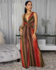SC Deep V Neck Print Maxi Dress XHXF-472