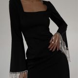 SC Backless Tassel Flare Sleeve Mini Dress GXRF-QC100
