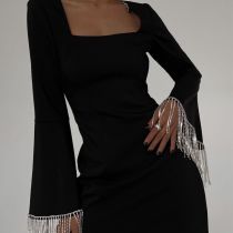 SC Backless Tassel Flare Sleeve Mini Dress GXRF-QC100