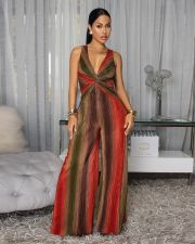 SC Deep V Neck Print Maxi Dress XHXF-472