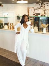 SC V Neck Irregular Two Piece Pants Set YS-2508