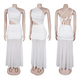 SC Solid Color Single Shoulder Maxi Dress GTYZ-7590