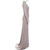 SC Solid Color Ruched Maxi Dress XEF-K25D81894