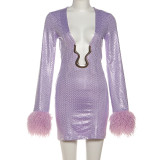 SC Deep V Neck Sequin Mini Dress XEF-K25D82068
