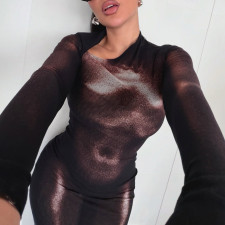 SC Long Sleeve Slash Neck Long Dress XEF-K25D82024