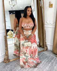 SC Strapless Chiffon Print Long Skirt Two-Piece Set GTYZ-7587