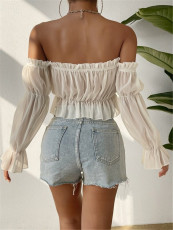 SC Off Shoulder Ruffles Chiffon Gathered Blouse GZYF-1012