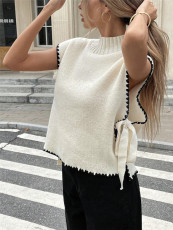 SC Sleeveless Contrast Color Tie Up Tops GZYF-1155
