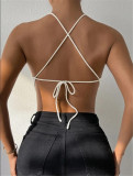 SC Tie Up Halterneck Backless Knits Tank Tops GZYF-1009