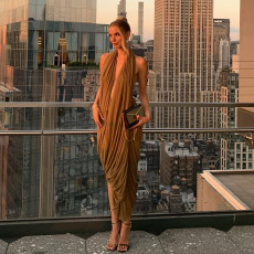 SC Irregular Ruched Backless Maxi Dress GZJQ-K25D82819