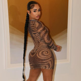 SC Mesh Print See Through Mini Dress GZJQ-K25D83408