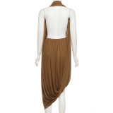 SC Irregular Ruched Backless Maxi Dress GZJQ-K25D82819