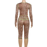 SC Letter Leopard Print Two Piece Pants Set GZJQ-K25S83878