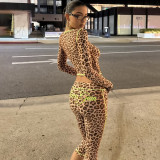 SC Letter Leopard Print Two Piece Pants Set GZJQ-K25S83878