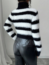 SC Stripe Black White Color Block Sweater GZYF-1036