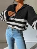 SC Stripe Color Block Zipper Sweater GZYF-1017